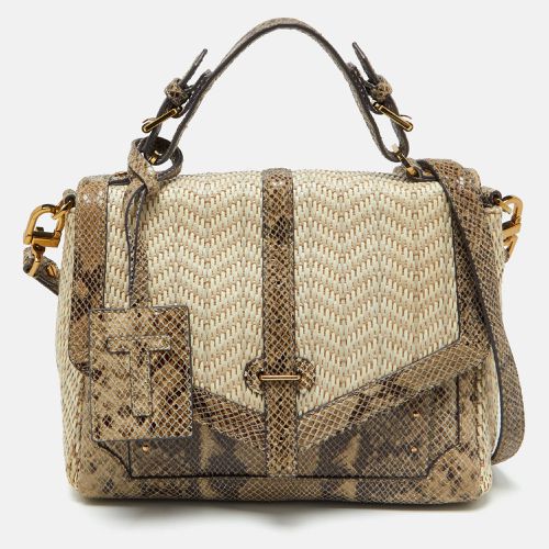 Tory Burch Beige/Brown Snakeskin Embossed Leather and Raffia Top Handle Bag - Tory Burch - Modalova