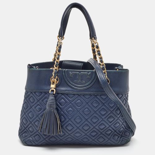 Tory Burch Navy Blue Quilted Leather Small Fleming Tote - Tory Burch - Modalova