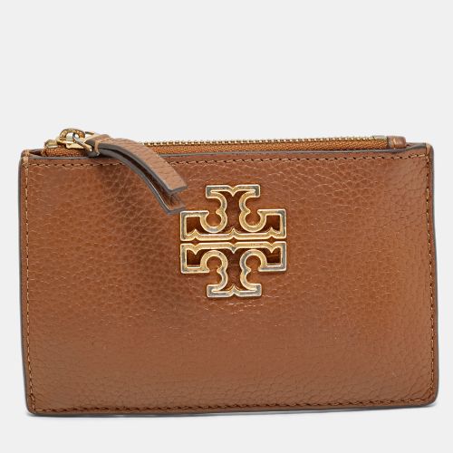 Tory Burch Brown Leather Britten Zip Card Holder - Tory Burch - Modalova
