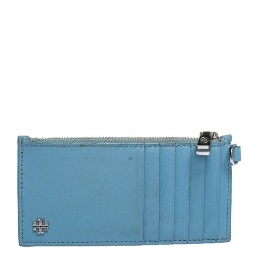 Tory Burch Light Blue Leather Top Zip Slim Card Holder - Tory Burch - Modalova