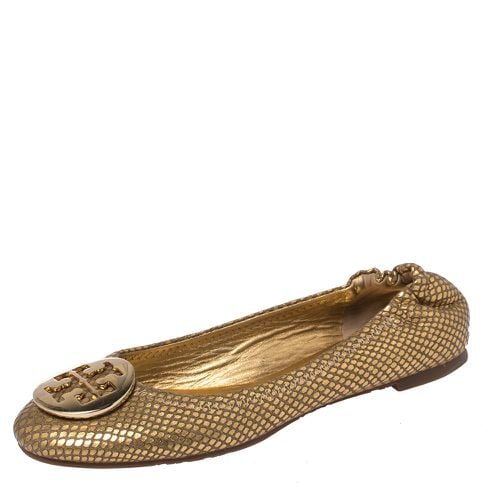 Tory Burch Metallic Gold Snakeskin Effect Leather Minnie Scrunch Ballet Flats Size 37 - Tory Burch - Modalova