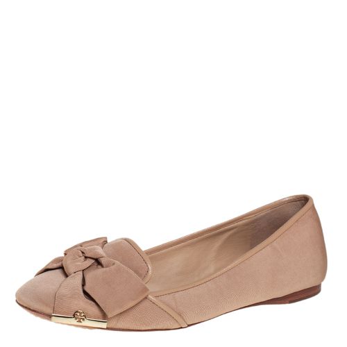 Tory Burch Metallic Beige Fabric Bow Ballet Flats Size 40 - Tory Burch - Modalova