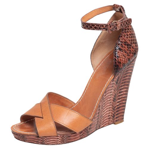 Tory Burch Brown Leather and Python Platform Wedge Ankle Strap Sandals Size 40 - Tory Burch - Modalova