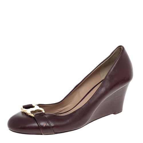 Tory Burch Burgundy Leather Wedge Pumps Size 41 - Tory Burch - Modalova