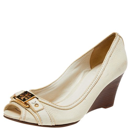 Tory Burch Cream Leather Peep Toe Pumps Size 37.5 - Tory Burch - Modalova