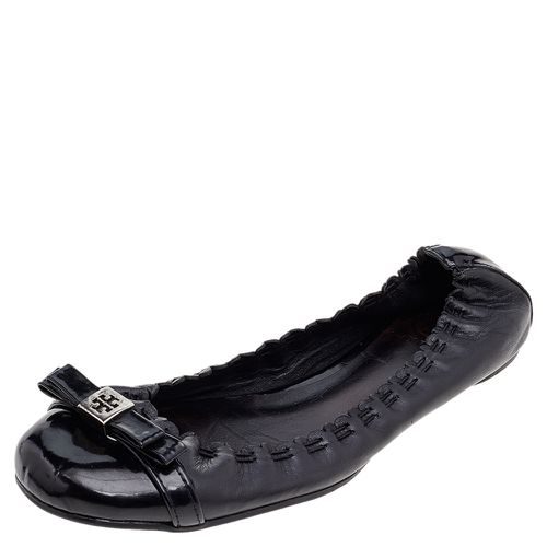 Tory Burch Black Leather And Patent Leather Cap Toe Ballet Flats Size 38 - Tory Burch - Modalova