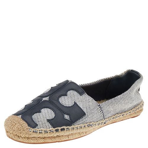 Black/ Canvas And Leather Logo Lonnie Espadrilles Flats Size 37 - Tory Burch - Modalova