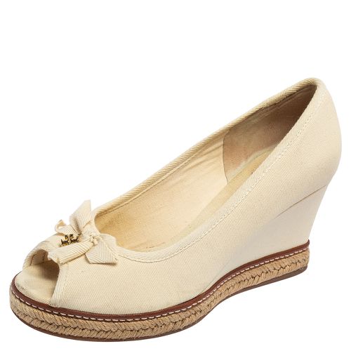 Tory Burch White Canvas Jackie Wedge Pumps Size 38.5 - Tory Burch - Modalova