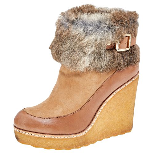 Tory Burch Tan Leather, Suede And Fur Wedge Ankle Boots Size 37 - Tory Burch - Modalova