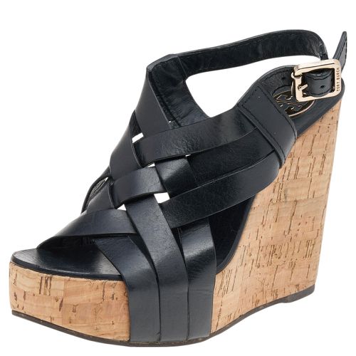 Tory Burch Black Leather Cork Wedge Strappy Platform Sandals Size 38 - Tory Burch - Modalova