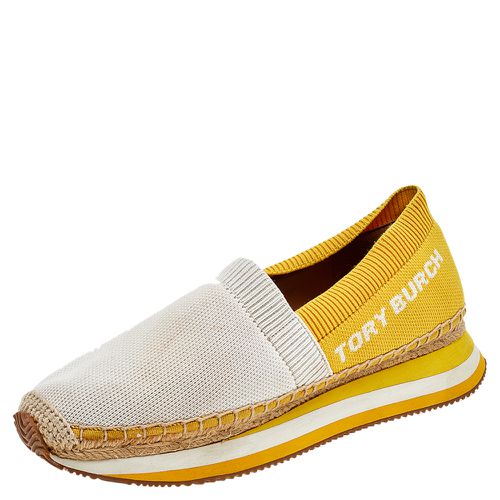 Tory Burch White/Yellow Knit Fabric Daisy Espadrille Slip On Sneakers Size 38.5 - Tory Burch - Modalova