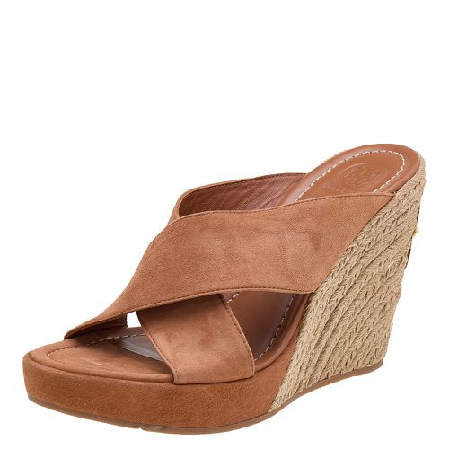 Tory Burch Brown Suede Criss Cross Wedge Platform Slide Sandals Size 39.5 - Tory Burch - Modalova