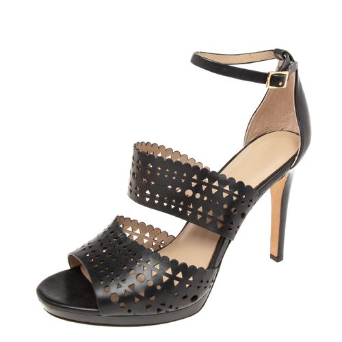 Tory Burch Black Laser Cut Scalloped Trim Leather Platform Ankle Strap Sandals Size 40 - Tory Burch - Modalova