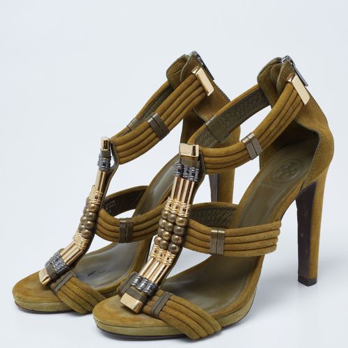 Olive Suede Beaded Gladiator Sandals Size 39 - Tory Burch - Modalova