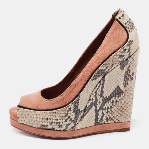 Tory Burch Beige Suede And Python Embossed Leather Sandra Wedge Platform Pumps Size 35 - Tory Burch - Modalova