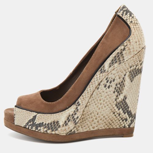 Tory Burch Brown Suede and Python Embossed Leather Sandra Wedge Pumps Size 38 - Tory Burch - Modalova