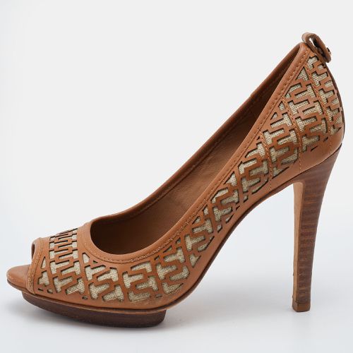 Tory Burch Brown Leather Regan High Heel Peep Toe Pumps Size 38 - Tory Burch - Modalova