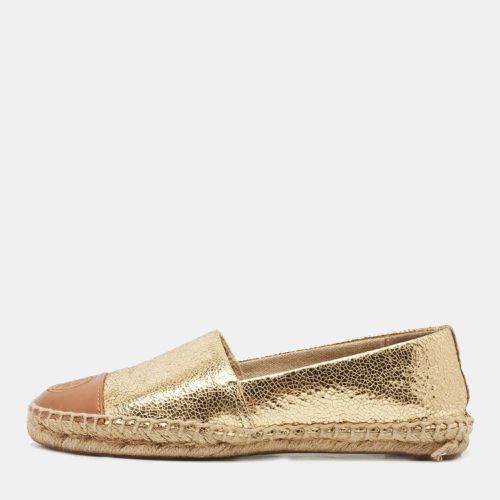 Tory Burch Gold/Beige Leather Cap Toe Flat Espadrilles Size 35.5 - Tory Burch - Modalova