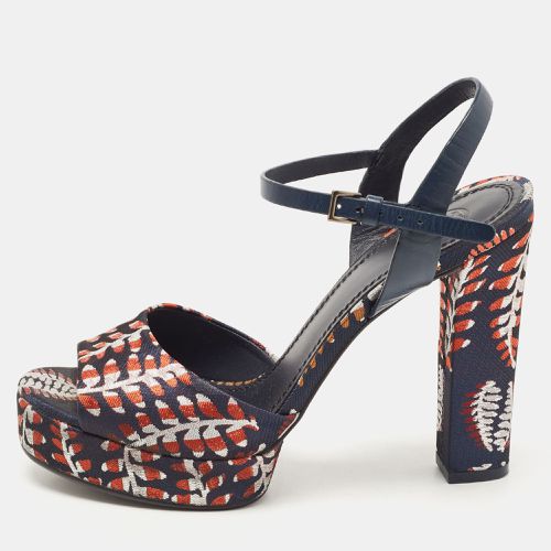 Tory Burch Navy Blue/Red Brocade Fabric Ankle Strap Sandals Size 38.5 - Tory Burch - Modalova