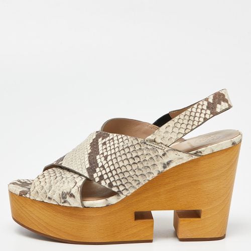 Tory Burch Beige Python Embossed Cork Wedge Strappy Platform Sandals Size 38.5 - Tory Burch - Modalova