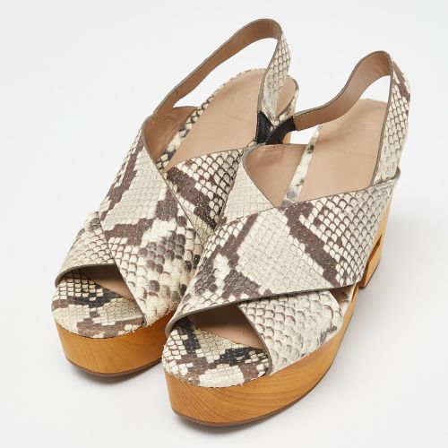 Python Embossed Cork Wedge Strappy Platform Sandals Size 38.5 - Tory Burch - Modalova