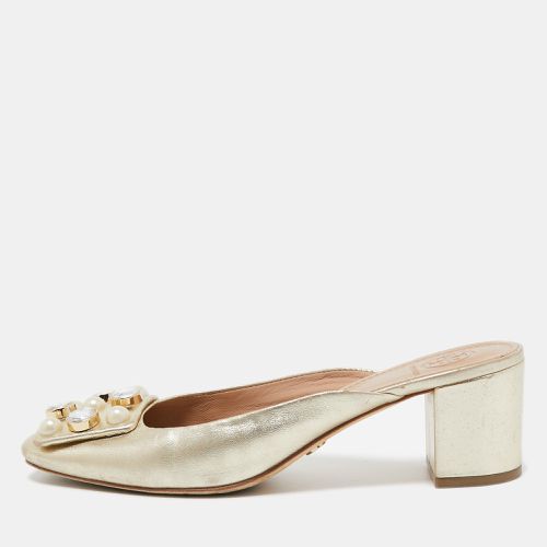 Tory Burch Gold Leather Vail Block Heel Mules Size 37.5 - Tory Burch - Modalova