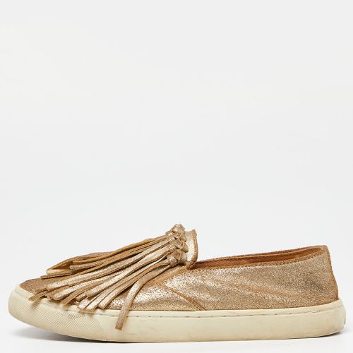 Tory Burch Gold Textured Suede Fringe Detail Slip On Sneakers Size 37.5 - Tory Burch - Modalova