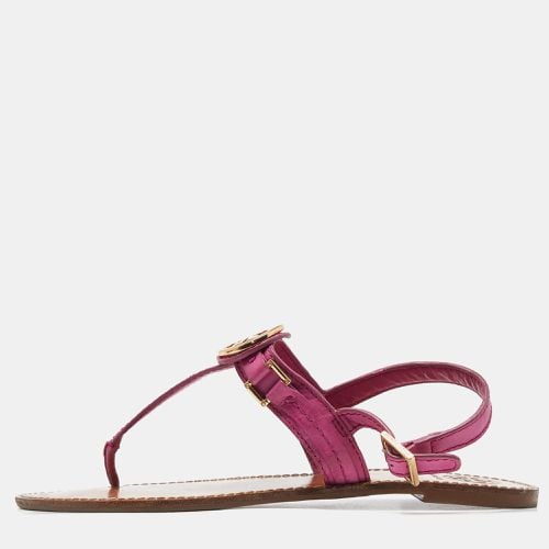 Tory Burch Pink Leather Logo Detail Thong Slingback Flat Sandals Size 41 - Tory Burch - Modalova