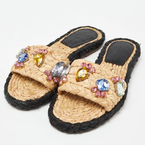 Raffia Crystal Embellished Flat Slides Size 36.5 - Tory Burch - Modalova