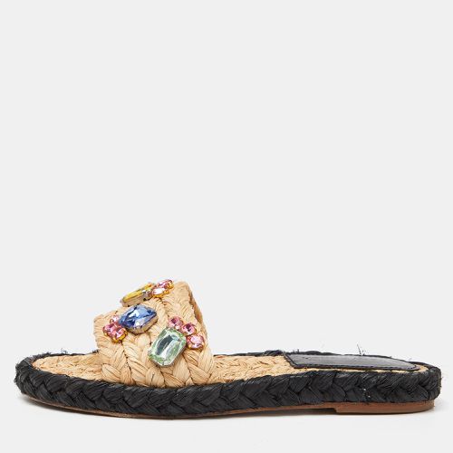 Tory Burch Beige Raffia Crystal Embellished Flat Slides Size 36.5 - Tory Burch - Modalova