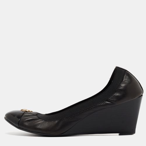 Tory Burch Black Leather Jolie Wedge Cap Toe Pumps Size 40 - Tory Burch - Modalova