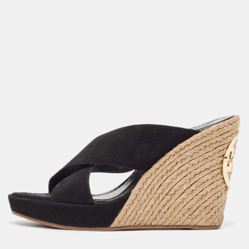 Tory Burch Black Suede Kristen Espadrille Wedge Sandals Size 37 - Tory Burch - Modalova