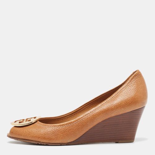 Tory Burch Brown Leather Reva Wedge Peep Toe Pumps Size 38.5 - Tory Burch - Modalova