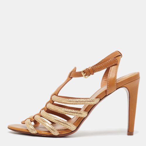 Tory Burch Brown/Gold Leather and Glitter Suede Charlene Sandals Size 41 - Tory Burch - Modalova