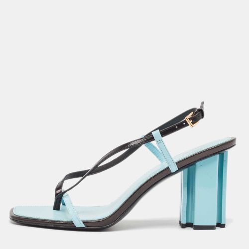 Tory Burch Blue/Black Leather T Stamp Sandals Size 39 - Tory Burch - Modalova