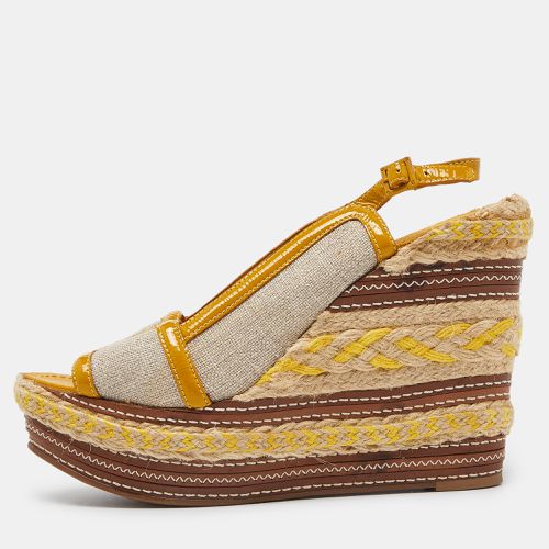 Tory Burch Yellow/Beige Canvas and Patent Leather Espadrille Wedge Platform Slingback Sandals Size 40 - Tory Burch - Modalova