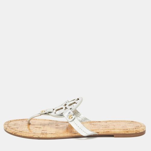 Tory Burch Silver Leather Miller Flat Sandals Size 39 - Tory Burch - Modalova