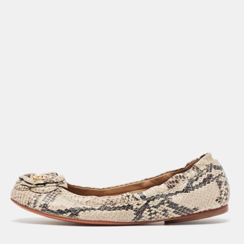 Tory Burch Beige/Black Python Embossed Leather Scrunch Ballet Flats Size 37.5 - Tory Burch - Modalova