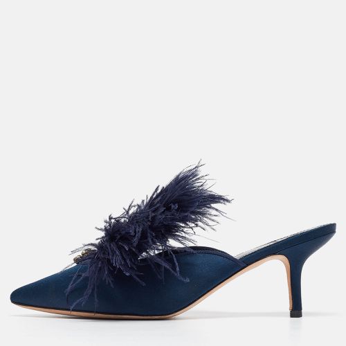 Tory Burch Navy Blue Satin and Fur Elodie Mules Size 40 - Tory Burch - Modalova