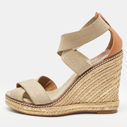 Tory Burch Brown/Beige Canvas and Leather Wedge Sandals Size 37.5 - Tory Burch - Modalova