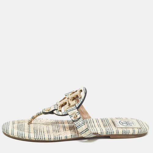 Tory Burch Off White/Blue Striped Embossed Snakeskin Miller Thong Flats Size 37.5 - Tory Burch - Modalova