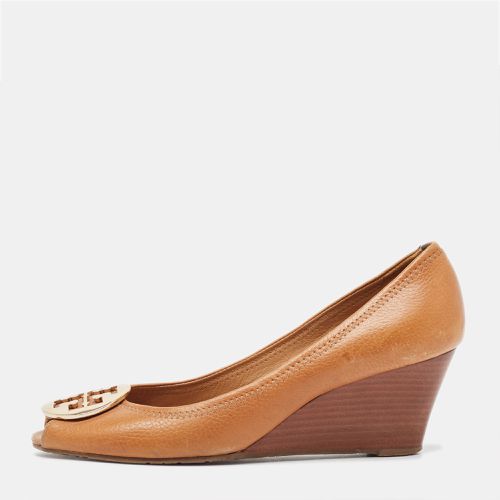 Tory Burch Brown Leather Julianne Peep Toe Wedge Pumps Size 40 - Tory Burch - Modalova