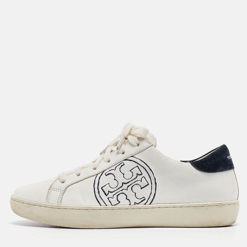 Tory Burch White/Navy Blue Leather and Suede T-Logo Sneakers Size 38 - Tory Burch - Modalova