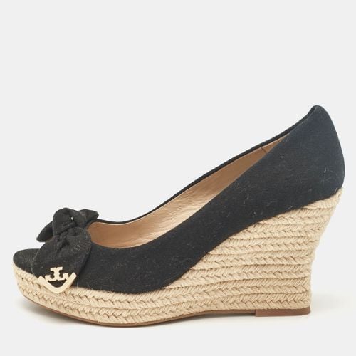 Tory Burch Black Canvas Peep Toe Wedge Pumps Size 36.5 - Tory Burch - Modalova