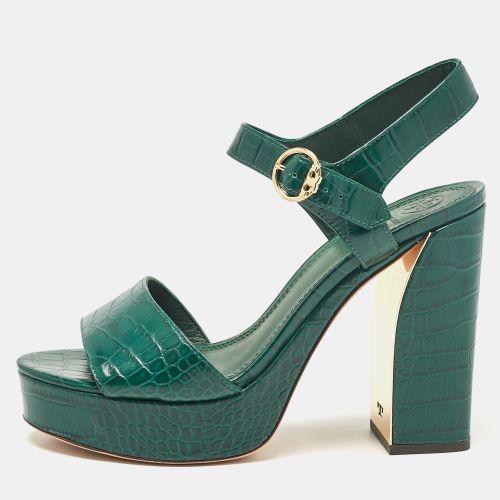 Tory Burch Green Croc Embossed Leather Ankle Strap Sandals Size 39.5 - Tory Burch - Modalova