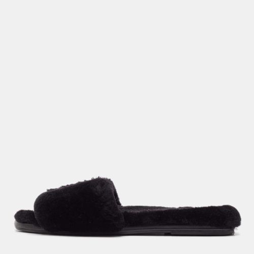 Shearling Fur Double T Flat Slides Size 37.5 - Tory Burch - Modalova