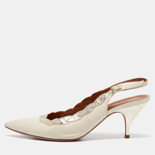 Tory Burch Cream Leather and Embossed Snakeskin Slingback Pumps Size 39 - Tory Burch - Modalova