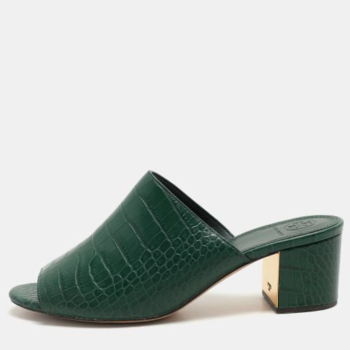 Tory Burch Green Croc Embossed Leather Martine Slide Sandals Size 39 - Tory Burch - Modalova