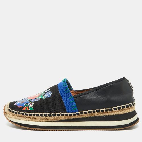 Tory Burch Black/Blue Leather and Knit Fabric Floral Print Espadrille Flats Size 39.5 - Tory Burch - Modalova