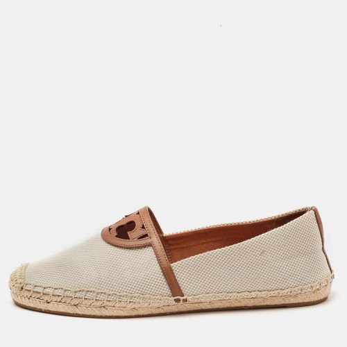 Tory Burch Cream/Brown Canvas Logo Flat Espadrilles Size 39.5 - Tory Burch - Modalova